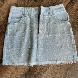 Rhinestoned denim mini skirt